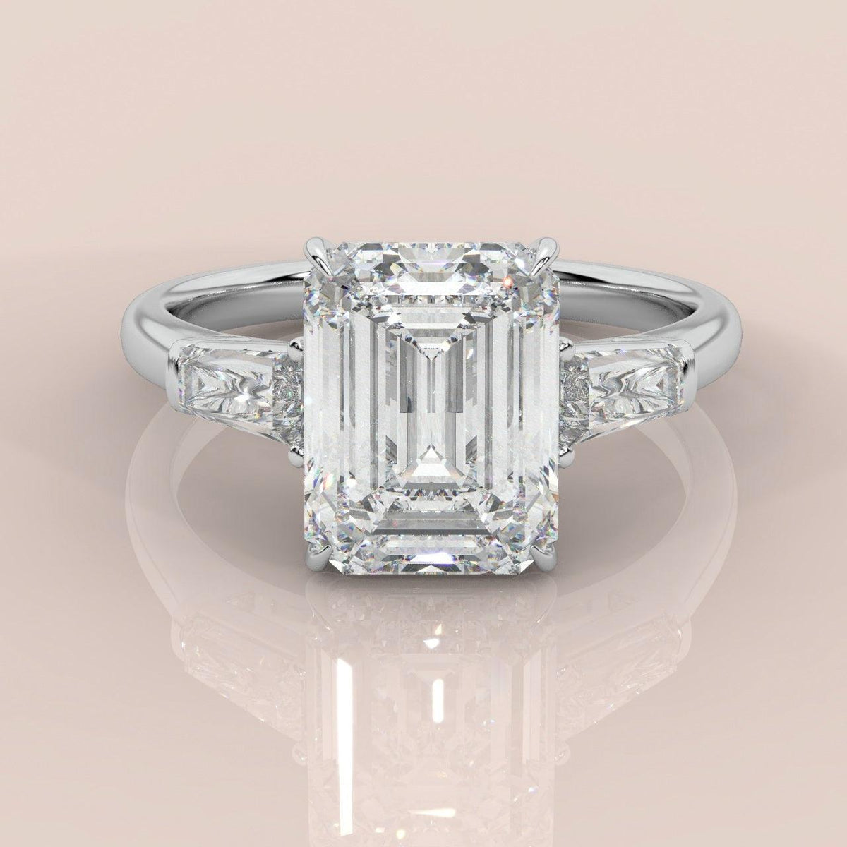 IGI Certified Emerald & Side Diamond Trilogy Ring Platinum 2.50Ct - 3.50Ct