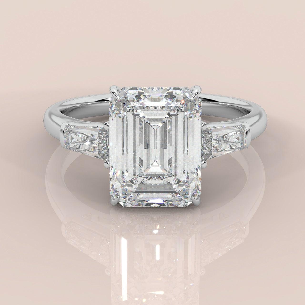 IGI Certified Emerald & Side Diamond Trilogy Ring Platinum 2.50Ct - 3.50Ct