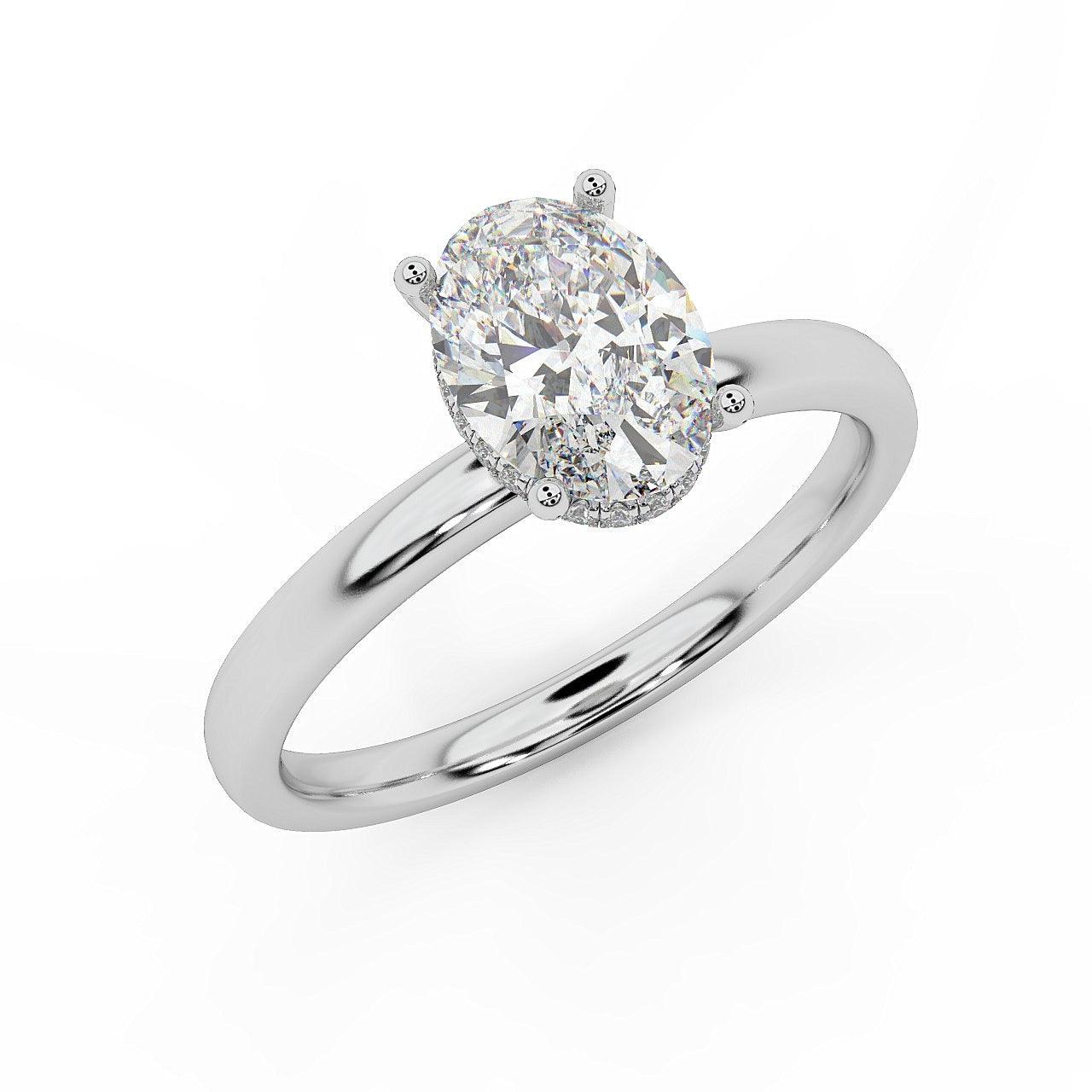 Certified Oval Diamond Hidden Halo Engagement Ring - 1.00Ct - 3.00Ct