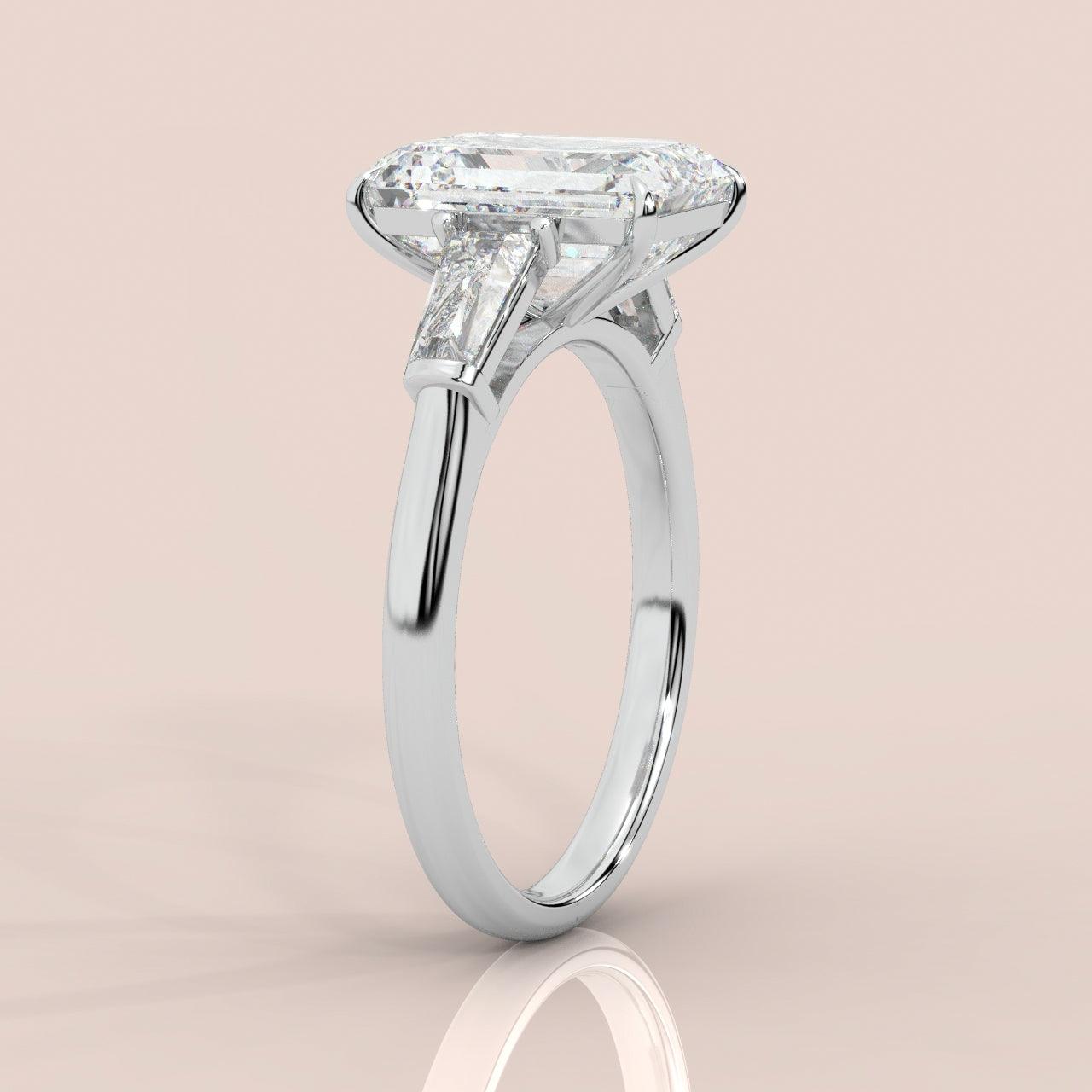 IGI Certified Emerald & Side Diamond Trilogy Ring Platinum 2.50Ct - 3.50Ct