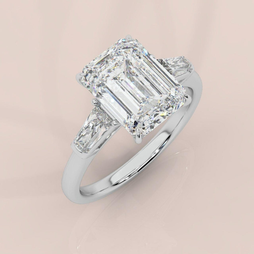 IGI Certified Emerald & Side Diamond Trilogy Ring Platinum 2.50Ct - 3.50Ct