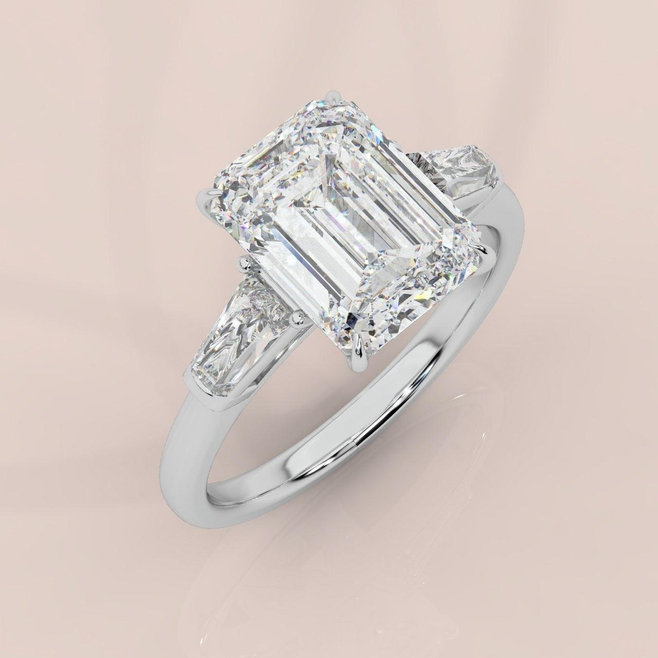 IGI Certified Emerald & Side Diamond Trilogy Ring Platinum 2.50Ct - 3.50Ct