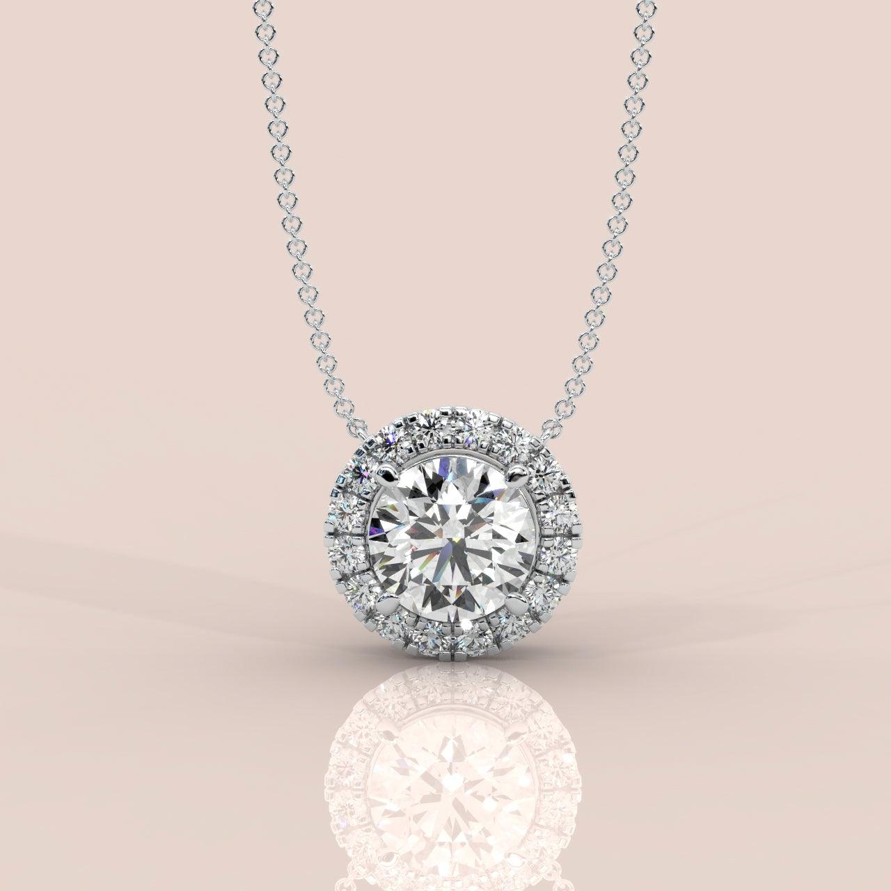 IGI Certified D/VS Round Diamond Halo Pendant Necklace for Women in Gold 1.00Ct