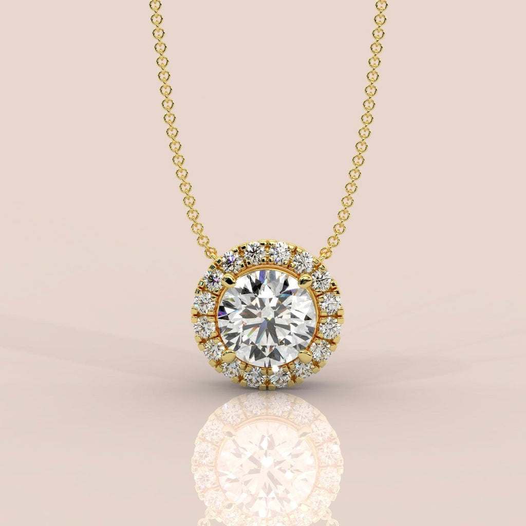 IGI Certified D/VS Round Diamond Halo Pendant Necklace for Women in Gold 1.00Ct