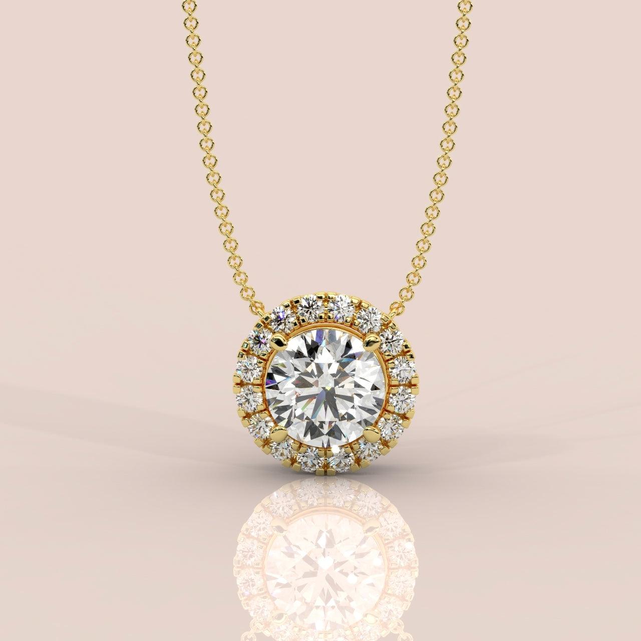 IGI Certified D/VS Round Diamond Halo Pendant Necklace for Women in Gold 1.00Ct