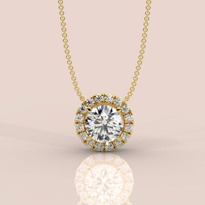 IGI Certified D/VS Round Diamond Halo Pendant Necklace for Women in Gold 1.00Ct