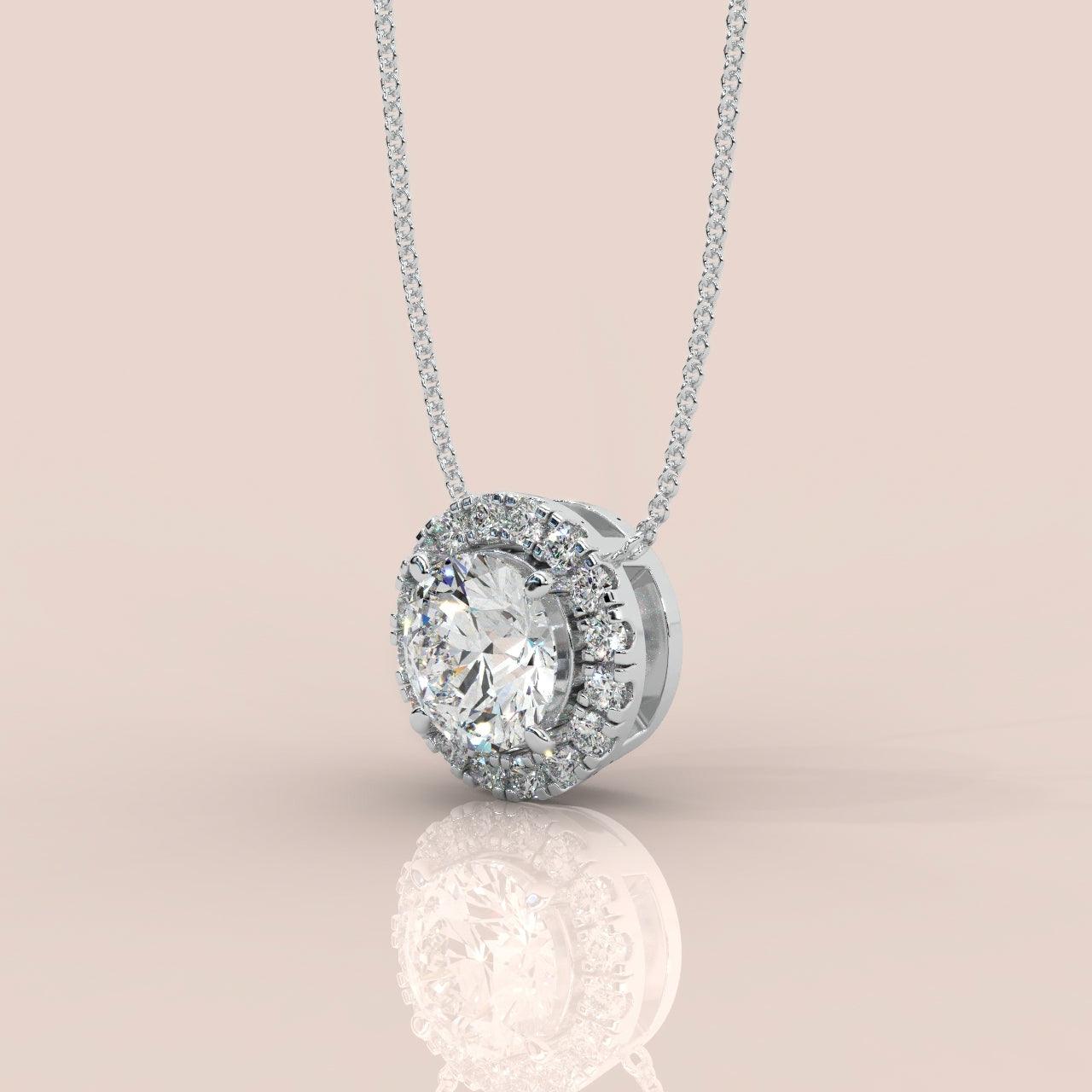 IGI Certified D/VS Round Diamond Halo Pendant Necklace for Women in Gold 1.00Ct