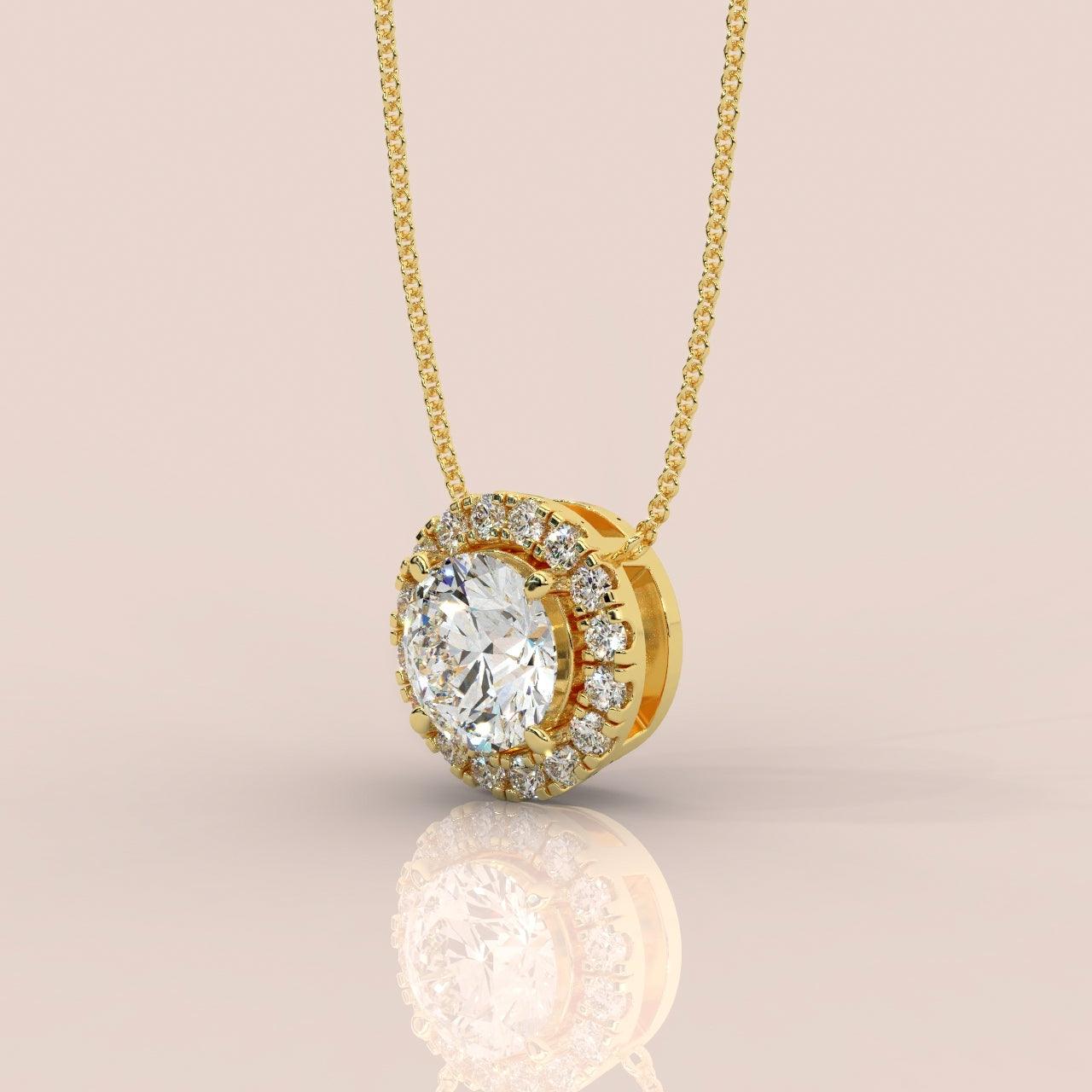 IGI Certified D/VS Round Diamond Halo Pendant Necklace for Women in Gold 1.00Ct