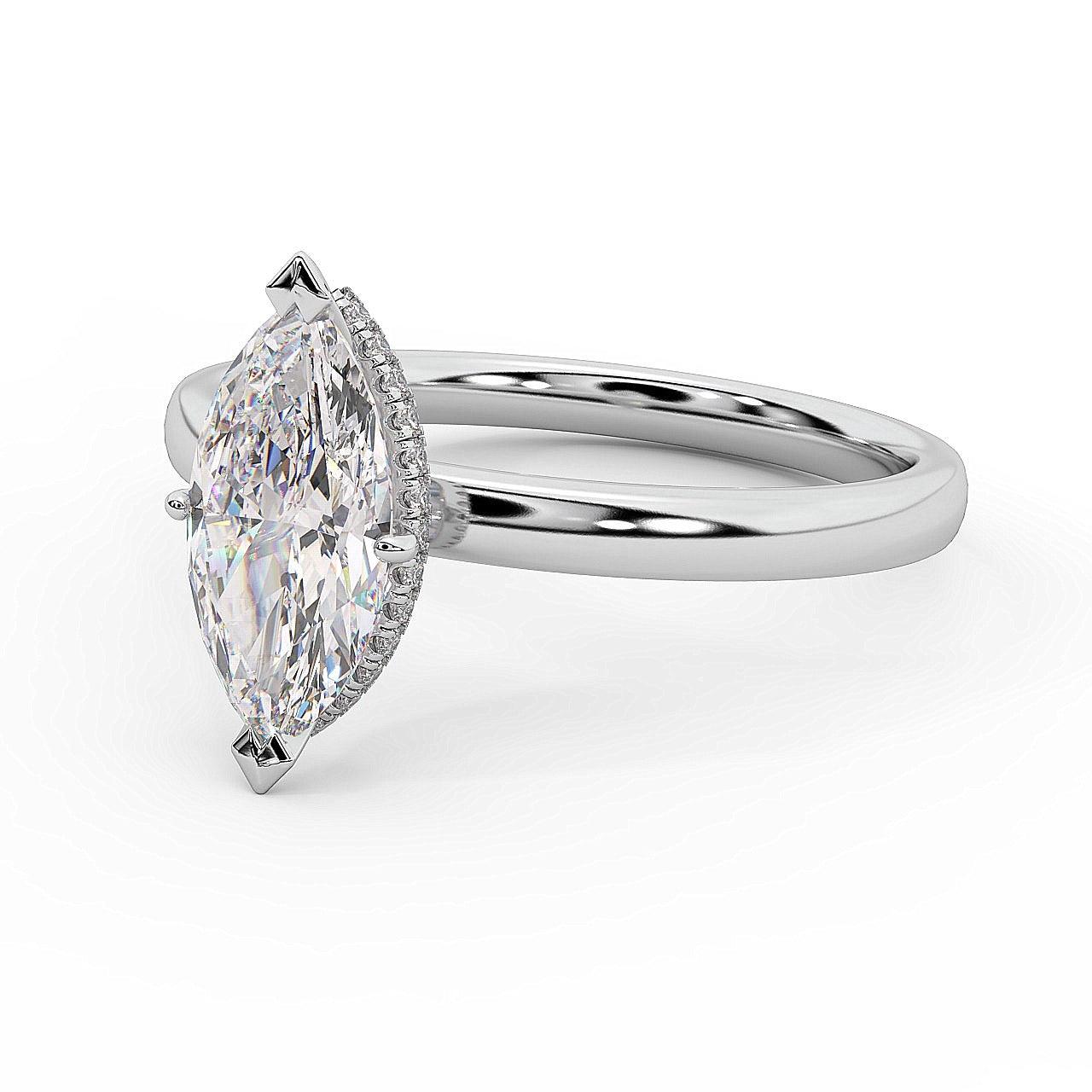 Certified Marquise Diamond Hidden Halo Engagement Ring