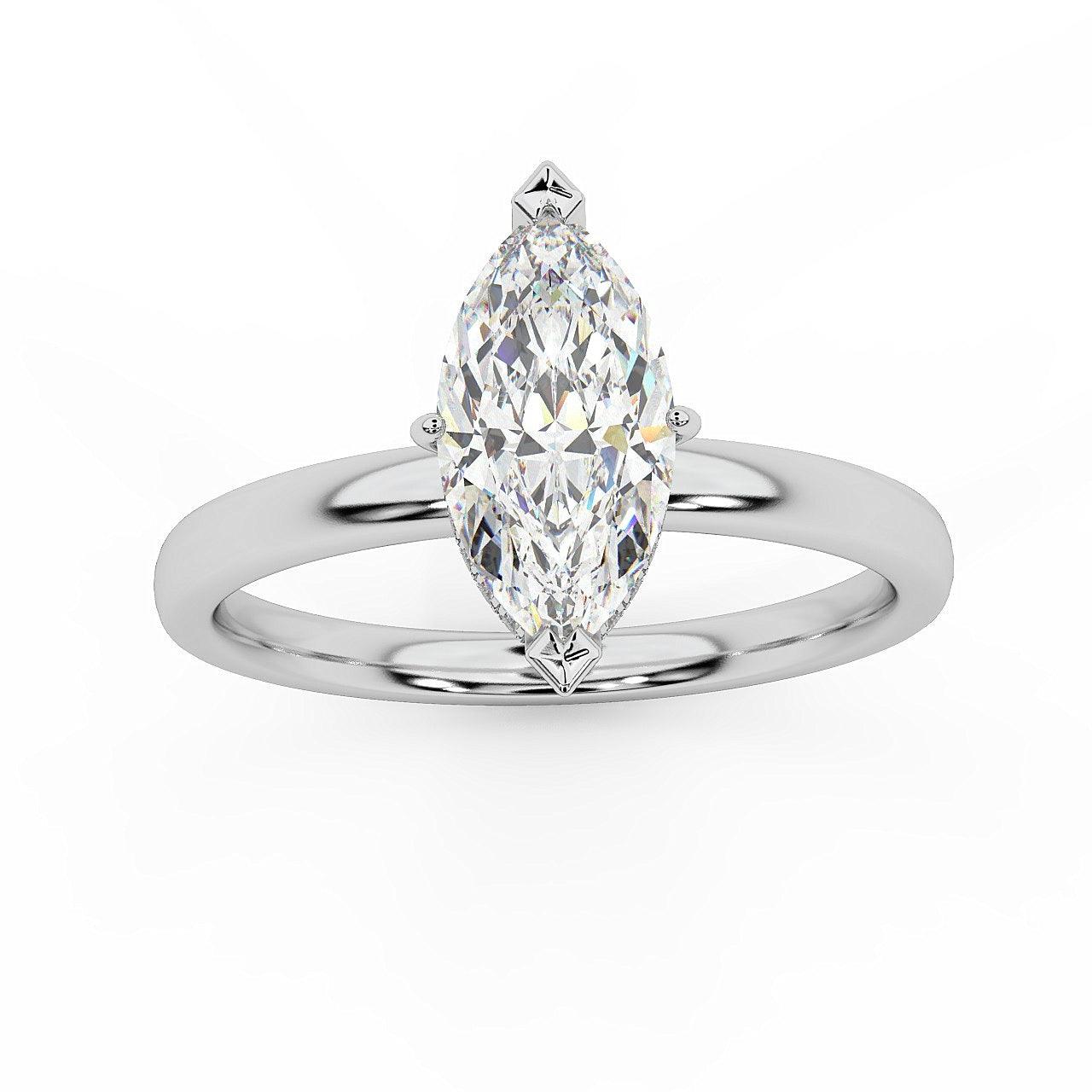 Certified Marquise Diamond Hidden Halo Engagement Ring