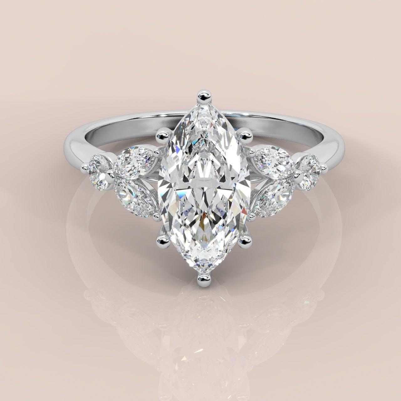 Clearance ! Best Quality 3.50Ct Marquise & Side Diamond Designer Ring