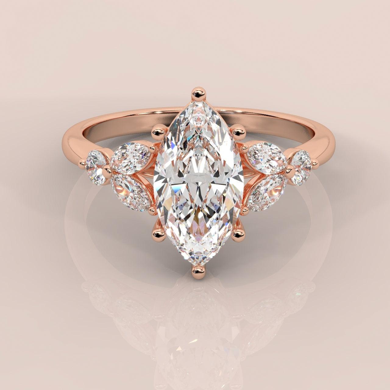 Clearance ! Best Quality 3.50Ct Marquise & Side Diamond Designer Ring