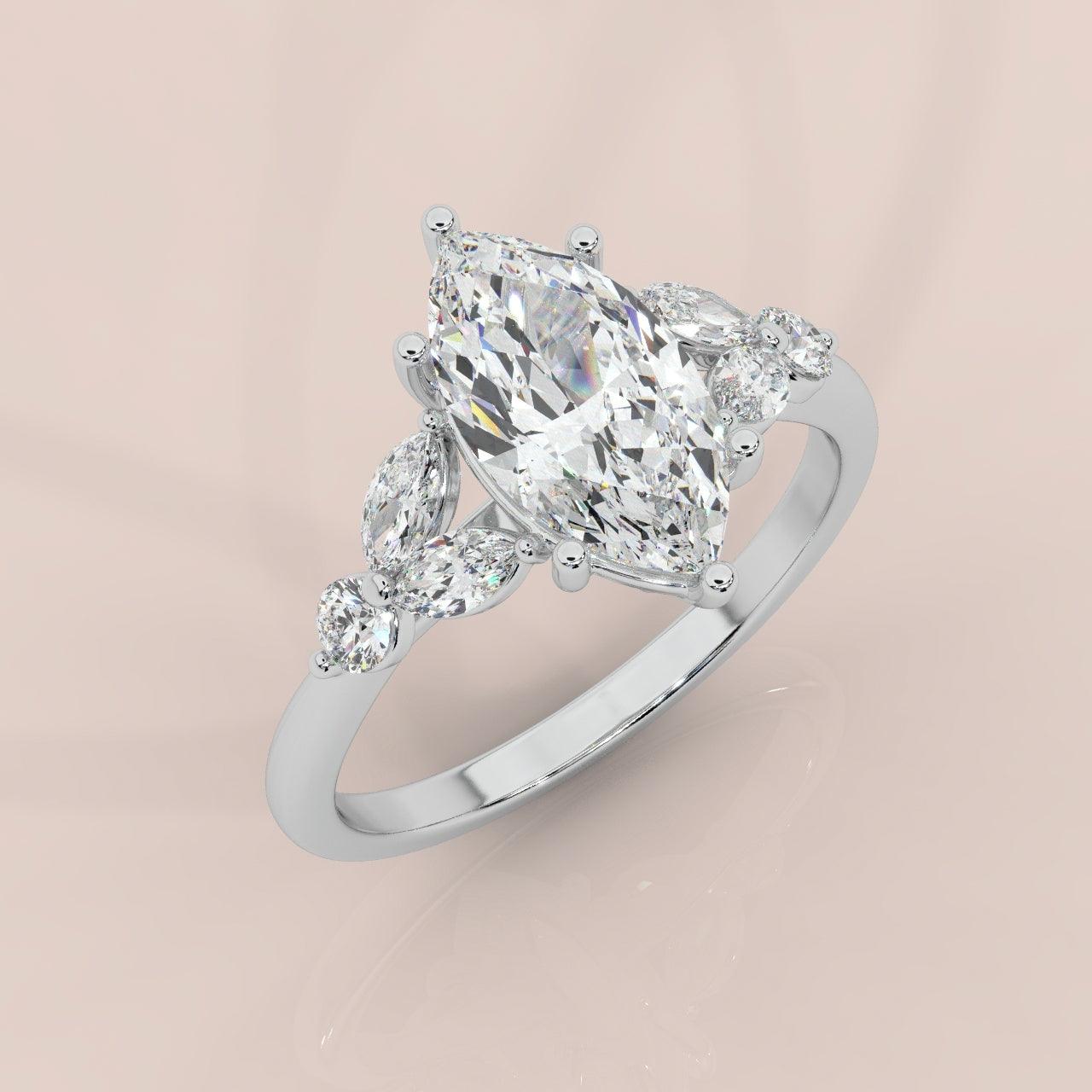 Clearance ! Best Quality 3.50Ct Marquise & Side Diamond Designer Ring