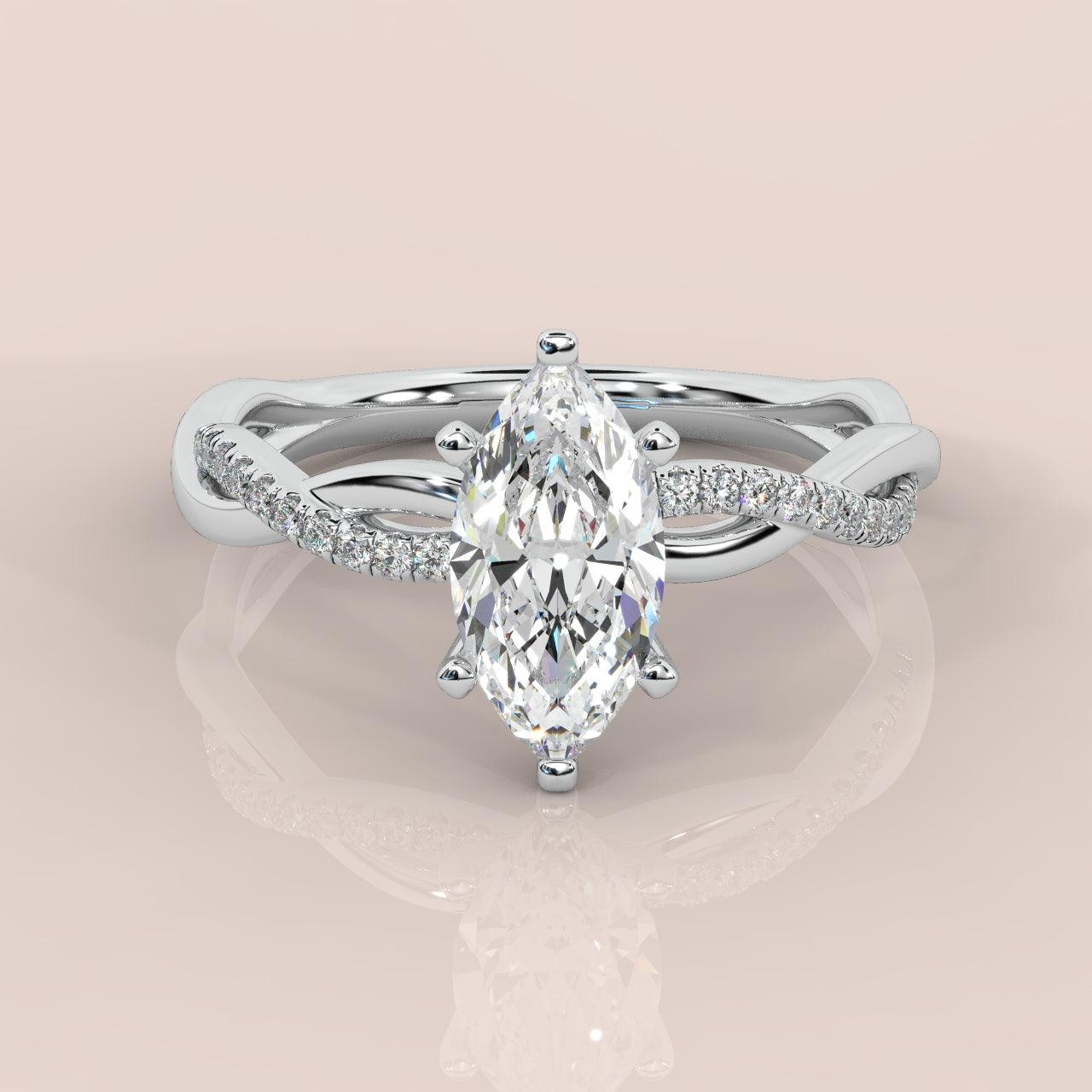 Clearance ! Best Quality 3.20Ct Marquise & Side Diamond Twisted Engagement Ring