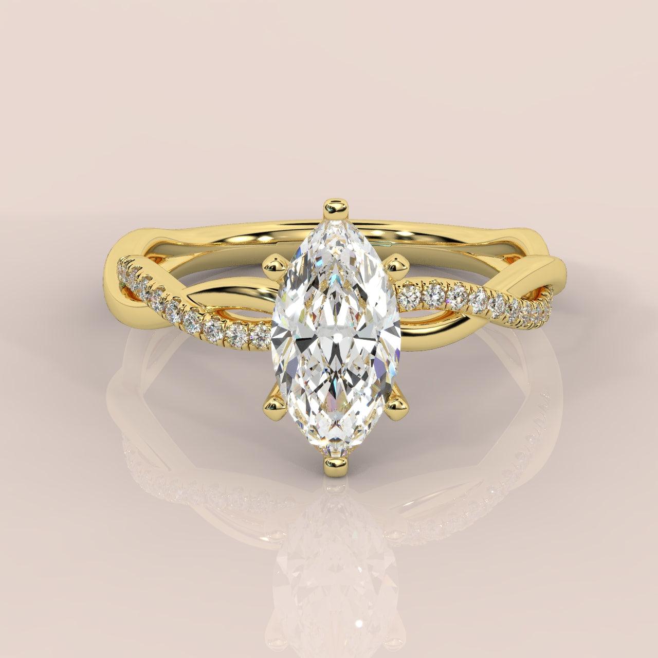 Clearance ! Best Quality 3.20Ct Marquise & Side Diamond Twisted Engagement Ring