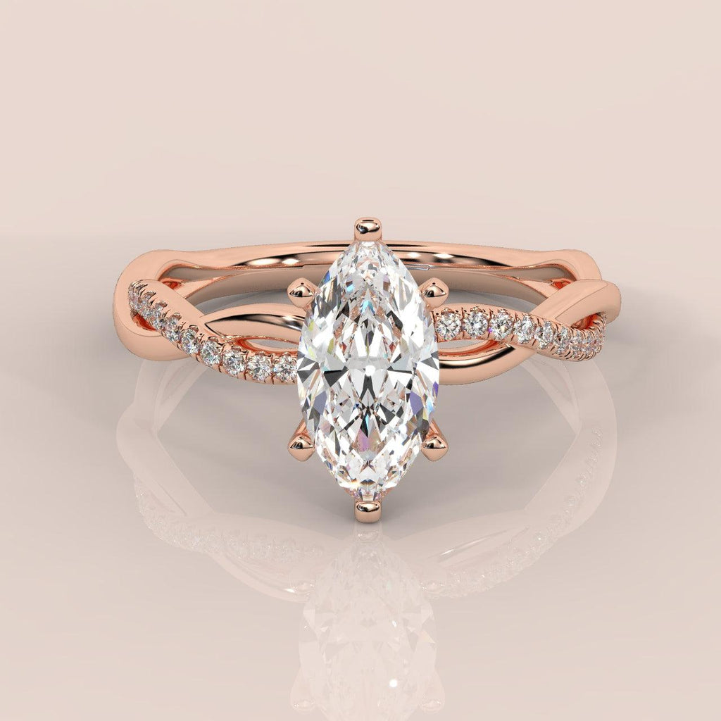 Clearance ! Best Quality 3.20Ct Marquise & Side Diamond Twisted Engagement Ring