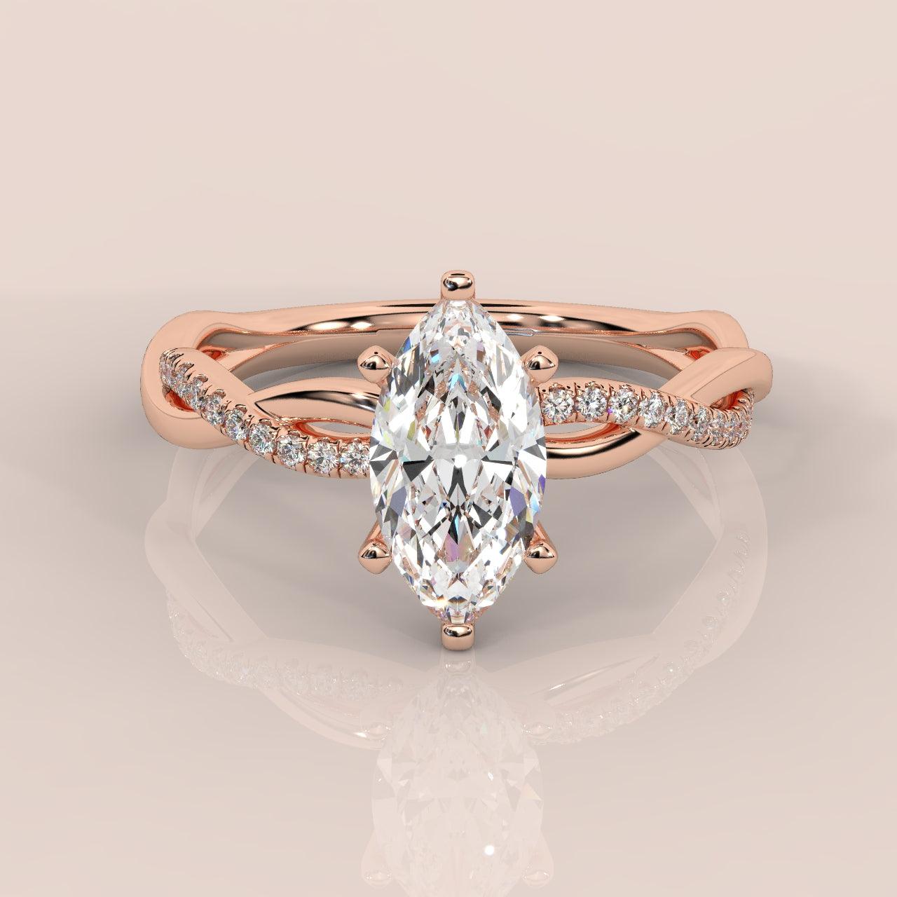 Clearance ! Best Quality 3.20Ct Marquise & Side Diamond Twisted Engagement Ring