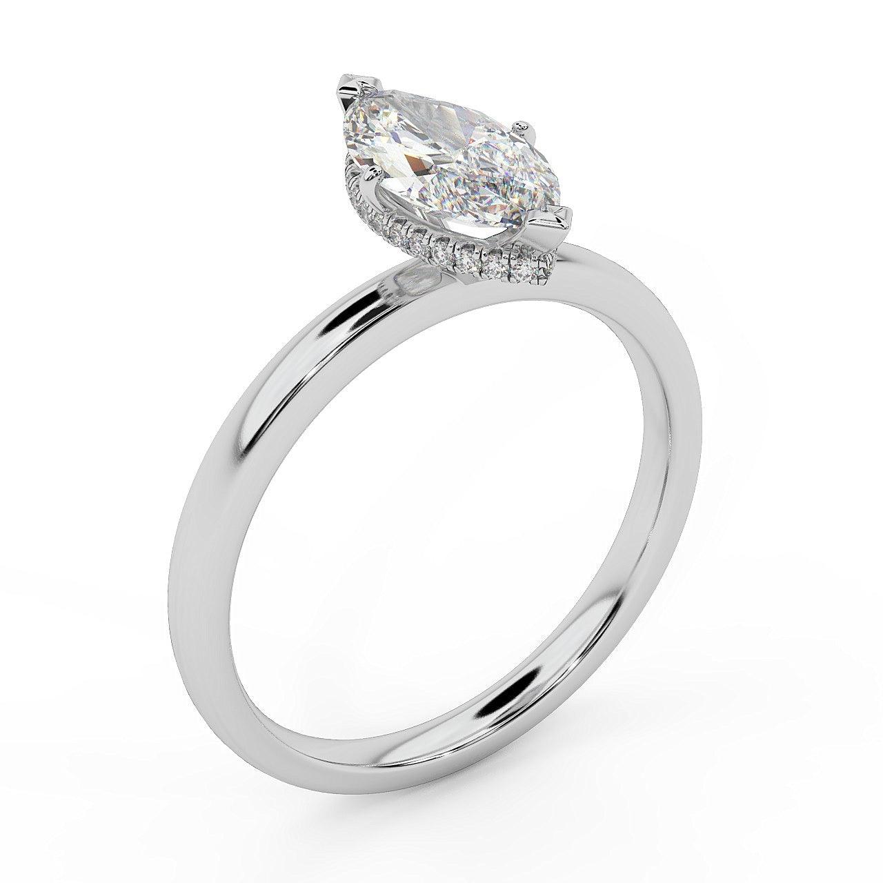 Certified Marquise Diamond Hidden Halo Engagement Ring