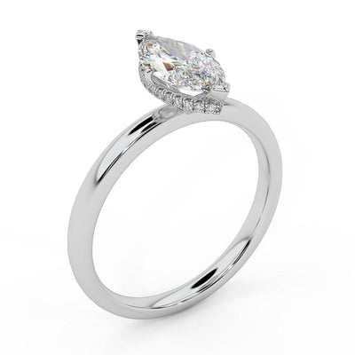 Certified Marquise Diamond Hidden Halo Engagement Ring