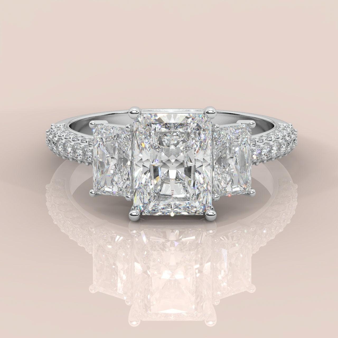 Certified Radiant Lab Diamond Designer Engagement Ring In Platinum 5.50Ct E/VS