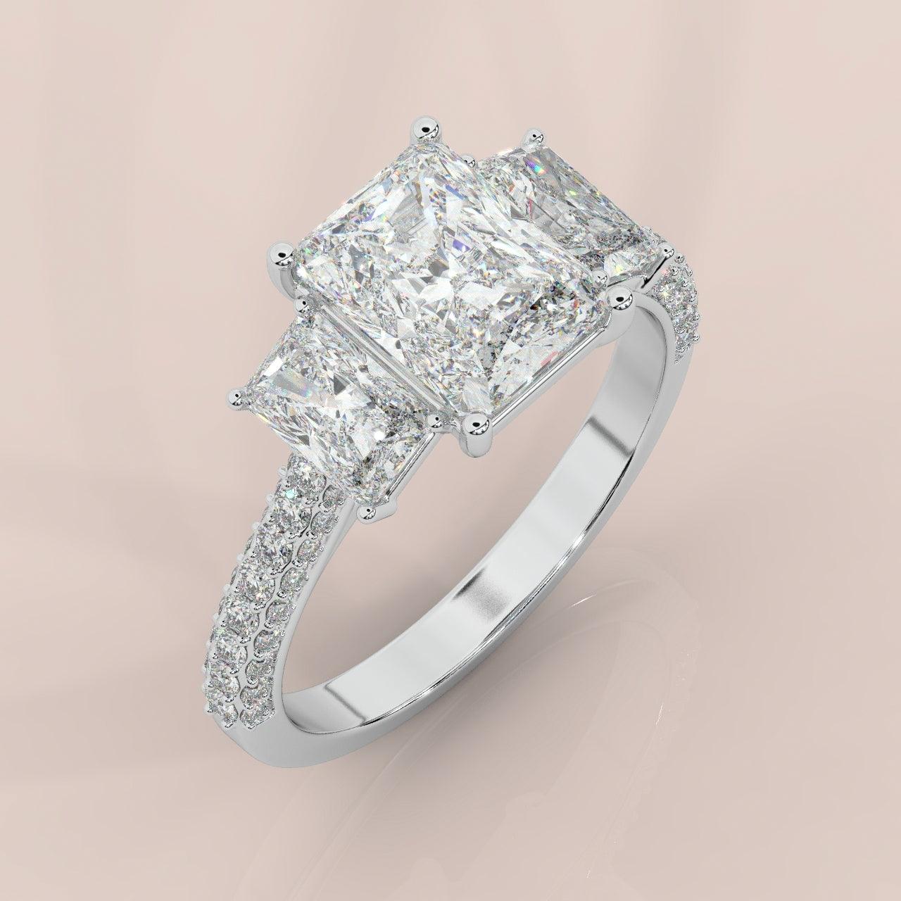 Radiant Diamond Designer Engagement Ring In Platinum 5.50 Carat E/VS