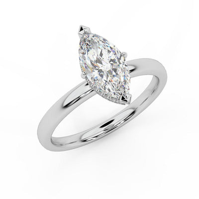 Certified Marquise Diamond Hidden Halo Engagement Ring