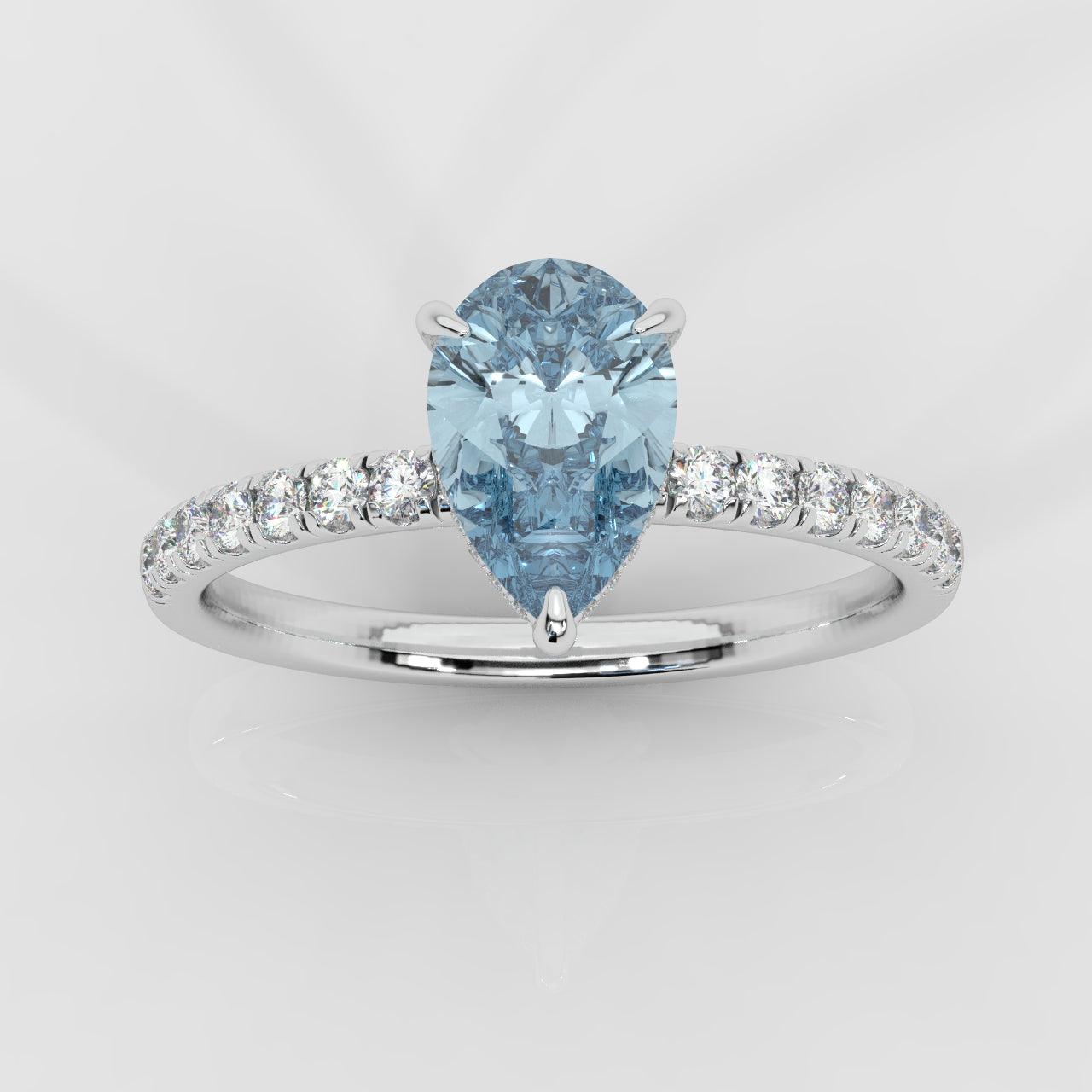 3.20 Ct Natural Pear Aquamarine & Diamond Engagement Ring in 9k White Gold