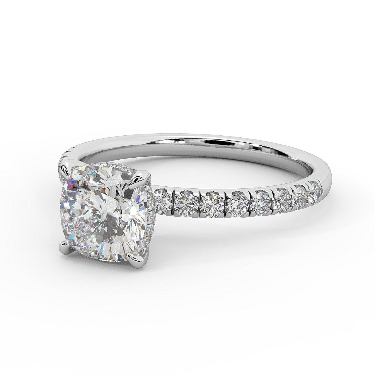 Clearance ! IGI Certified Cushion Diamond Hidden Halo Engagement Ring Platinum 1.40Ct E/VS