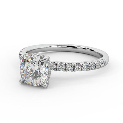 IGI Certified 1.80Ct Cushion & Round Diamond Hidden Halo Engagement Ring in Platinum , 18k Gold