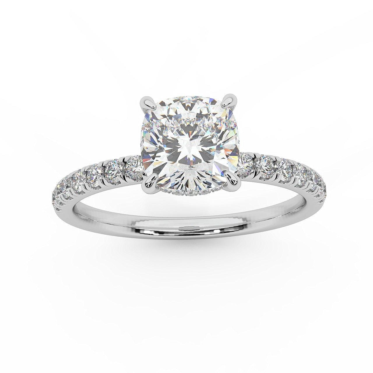 Clearance ! IGI Certified Cushion Diamond Hidden Halo Engagement Ring Platinum 1.40Ct E/VS