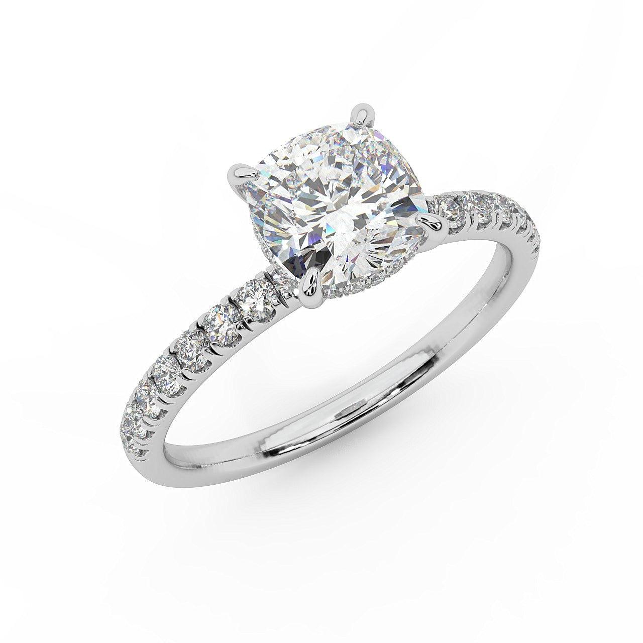 Clearance ! IGI Certified Cushion Diamond Hidden Halo Engagement Ring Platinum 1.40Ct E/VS