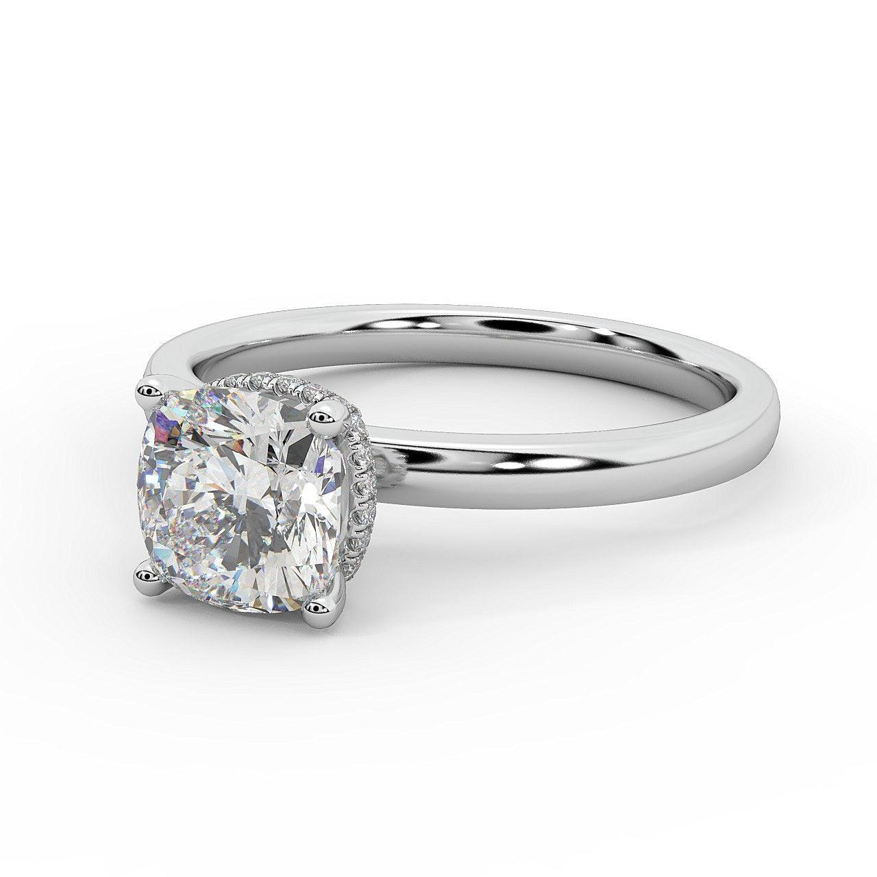 Certified Cushion Diamond Hidden Halo Engagement Ring