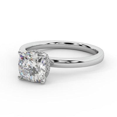 Certified Cushion Diamond Hidden Halo Engagement Ring