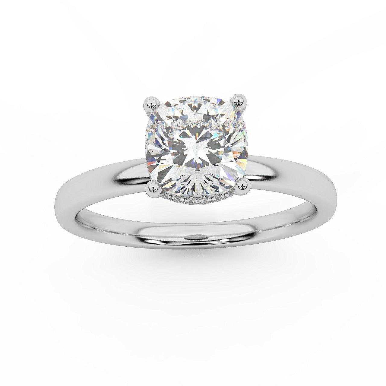 Certified Cushion Diamond Hidden Halo Engagement Ring