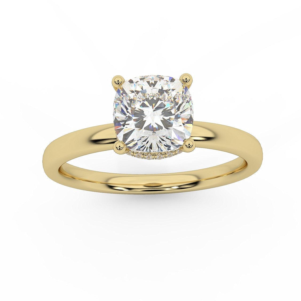 Certified Cushion Diamond Hidden Halo Engagement Ring