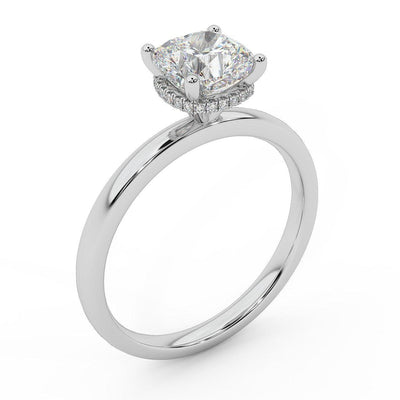 Certified Cushion Diamond Hidden Halo Engagement Ring