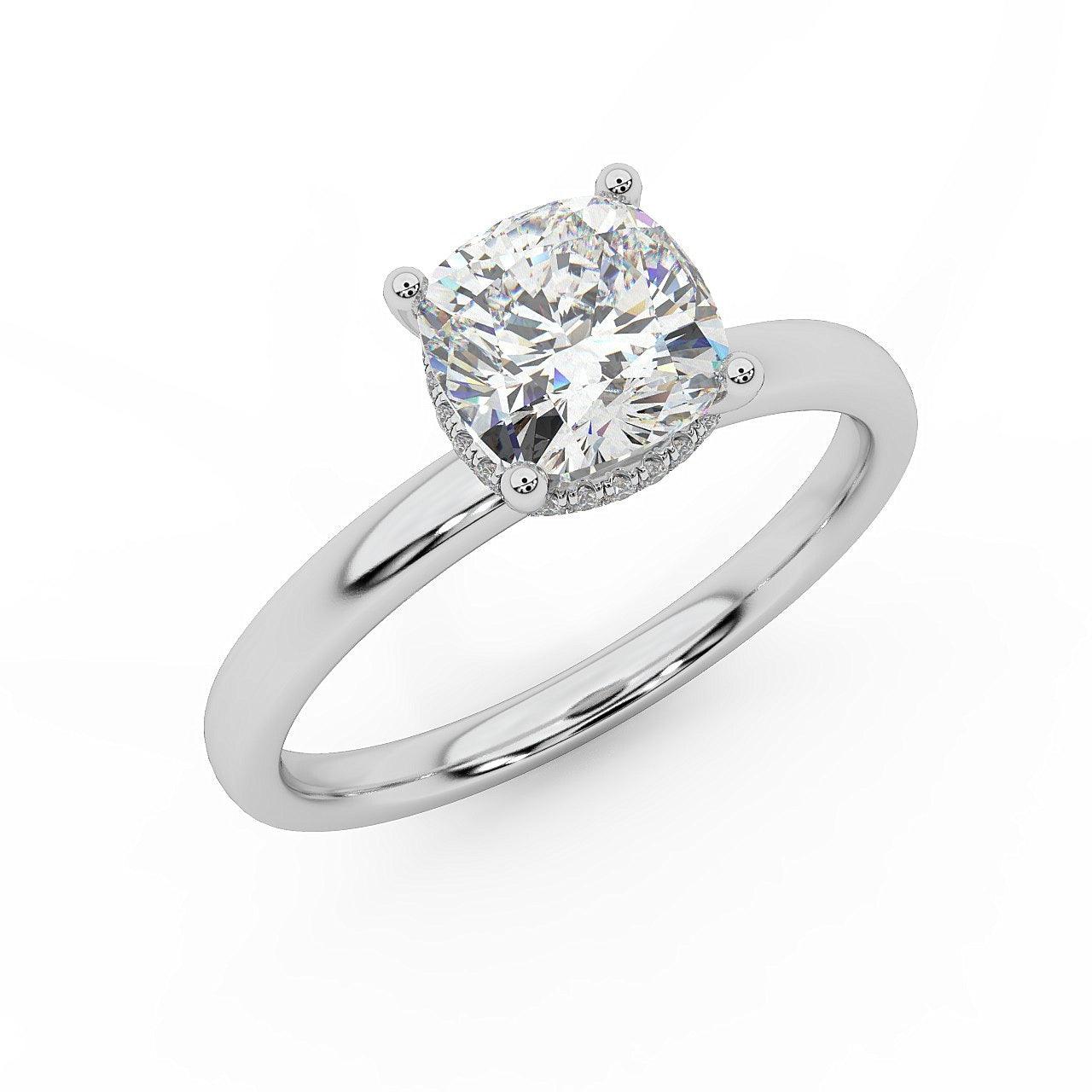 Certified Cushion Diamond Hidden Halo Engagement Ring