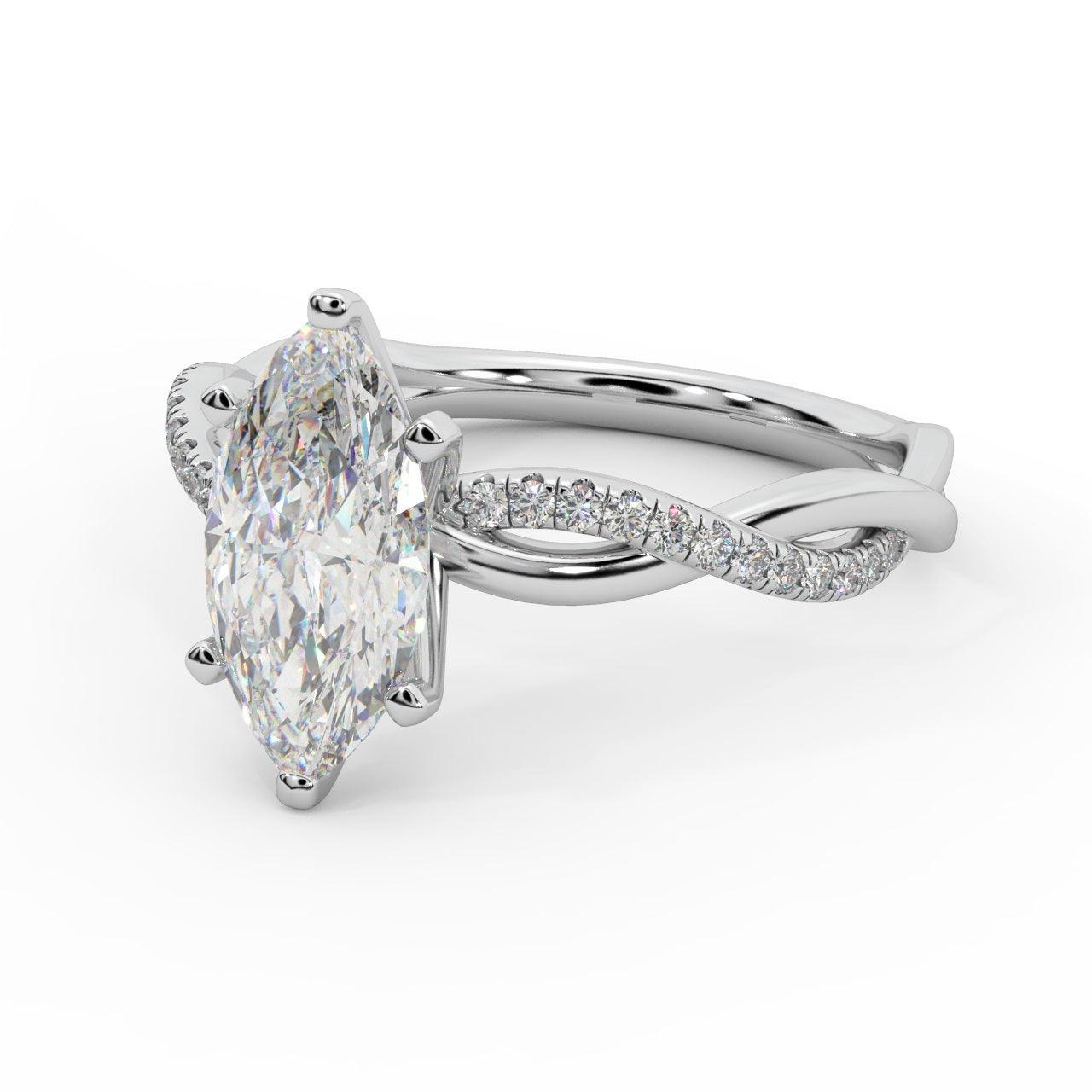 Clearance ! Best Quality 3.20Ct Marquise & Side Diamond Twisted Engagement Ring