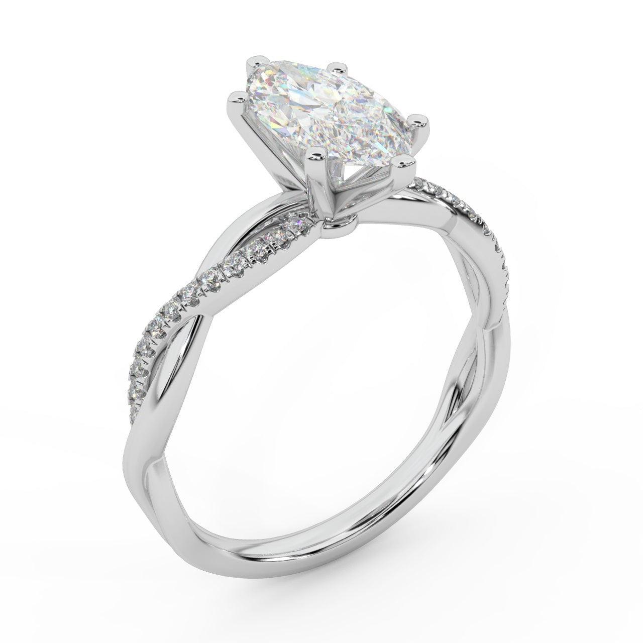 Clearance ! Best Quality 3.20Ct Marquise & Side Diamond Twisted Engagement Ring