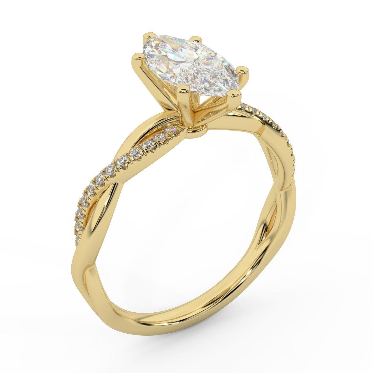 Clearance ! Best Quality 3.20Ct Marquise & Side Diamond Twisted Engagement Ring