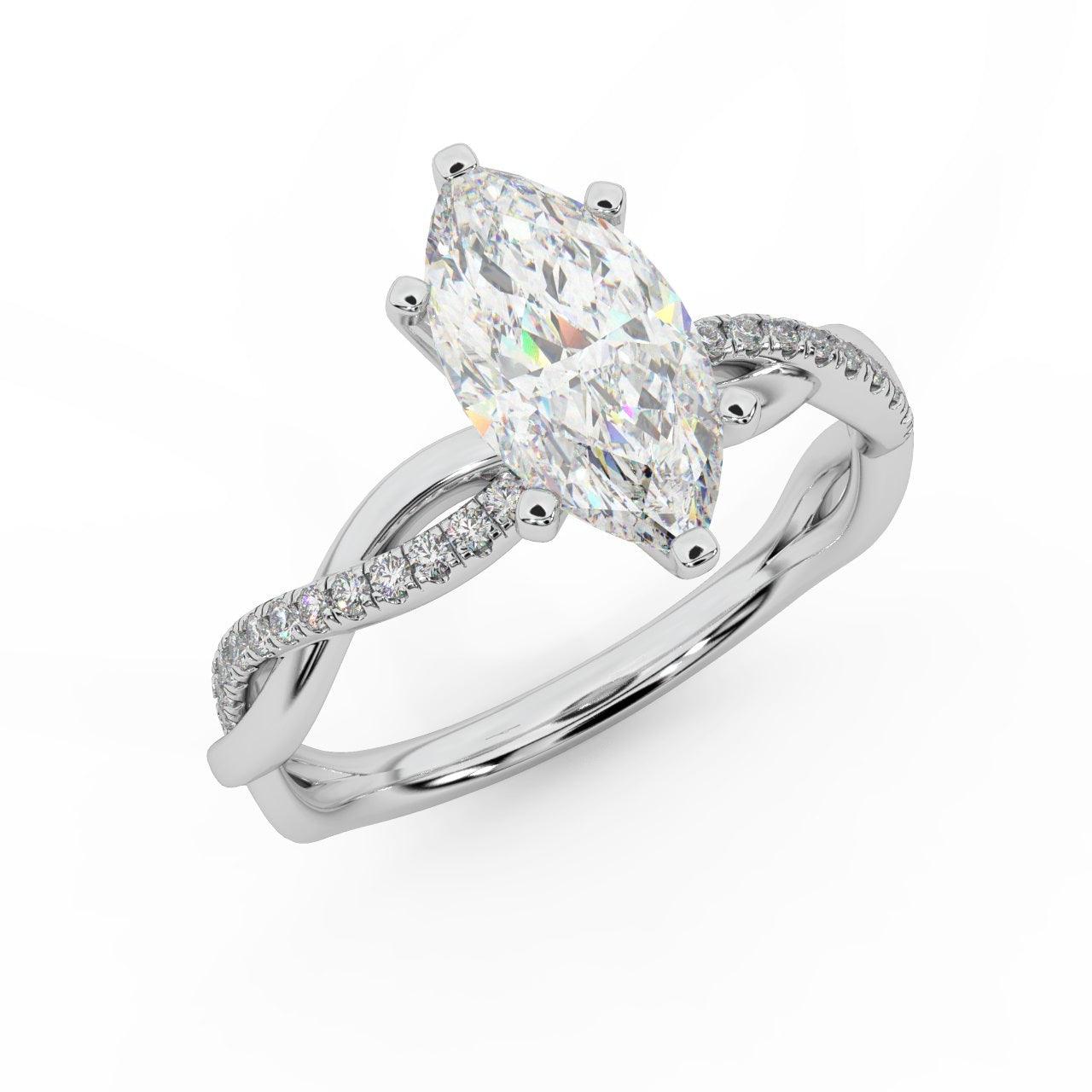 Clearance ! Best Quality 3.20Ct Marquise & Side Diamond Twisted Engagement Ring