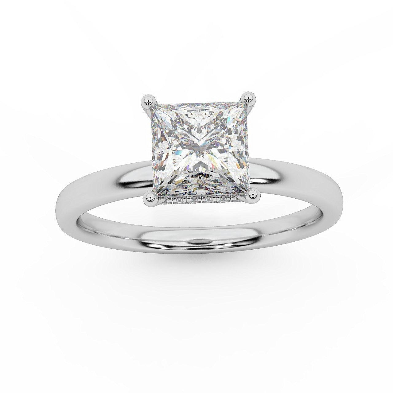 Certified Princess Diamond Hidden Halo Engagement Ring