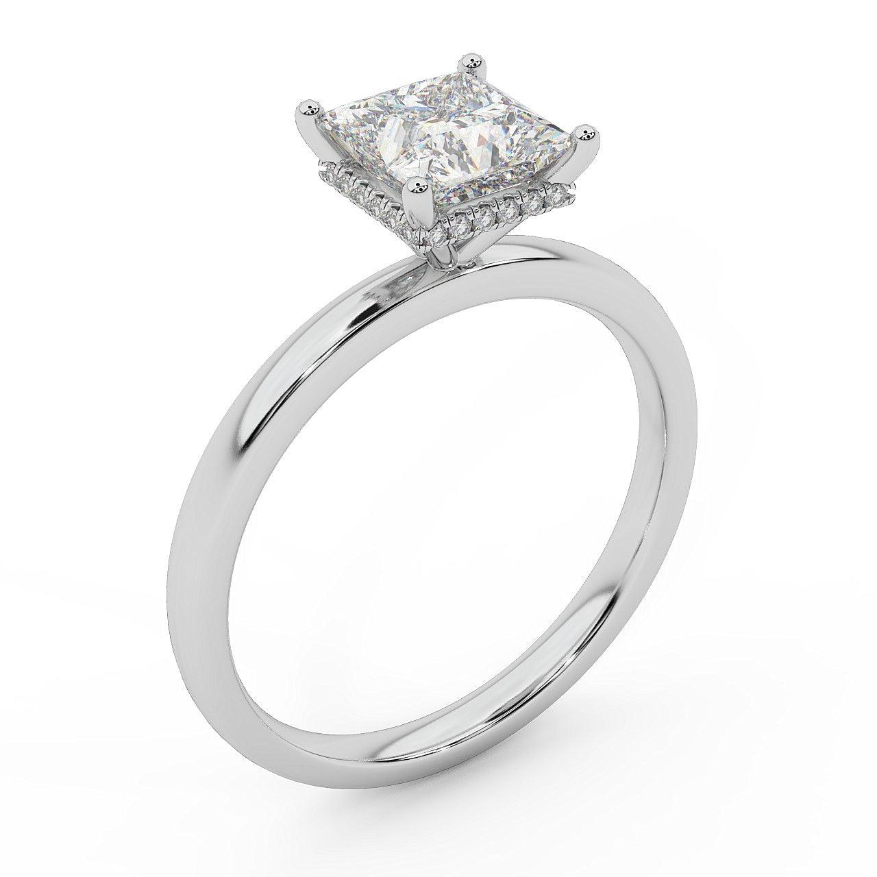 Certified Princess Diamond Hidden Halo Engagement Ring