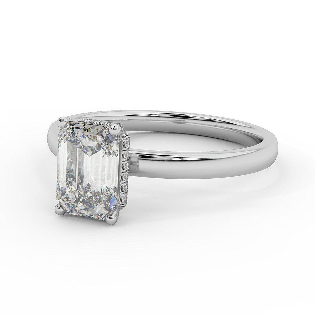 Certified Emerald Diamond Hidden Halo Engagement Ring