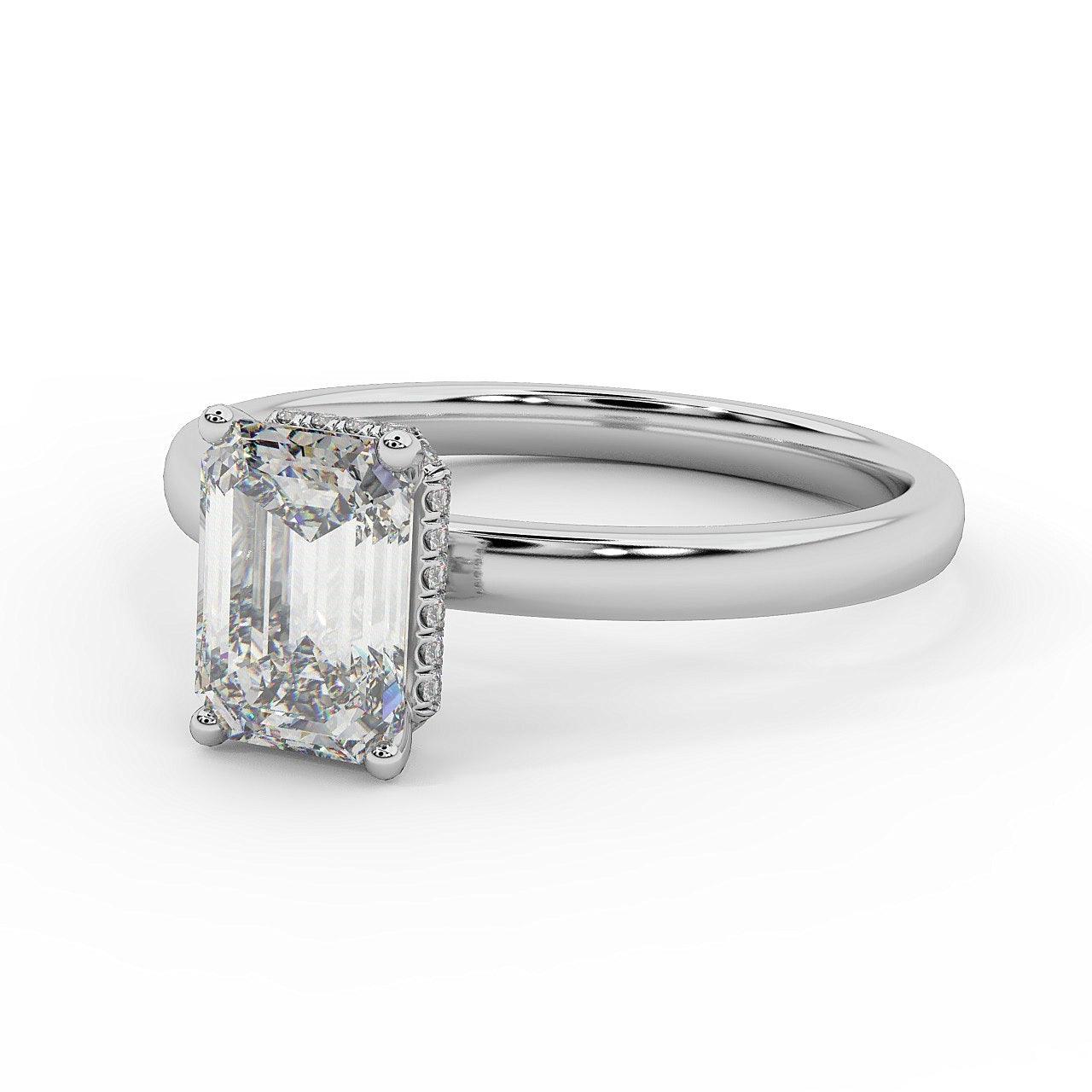 Certified Emerald Diamond Hidden Halo Engagement Ring
