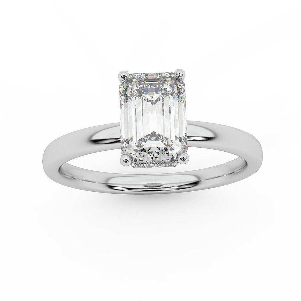 Certified Emerald Diamond Hidden Halo Engagement Ring