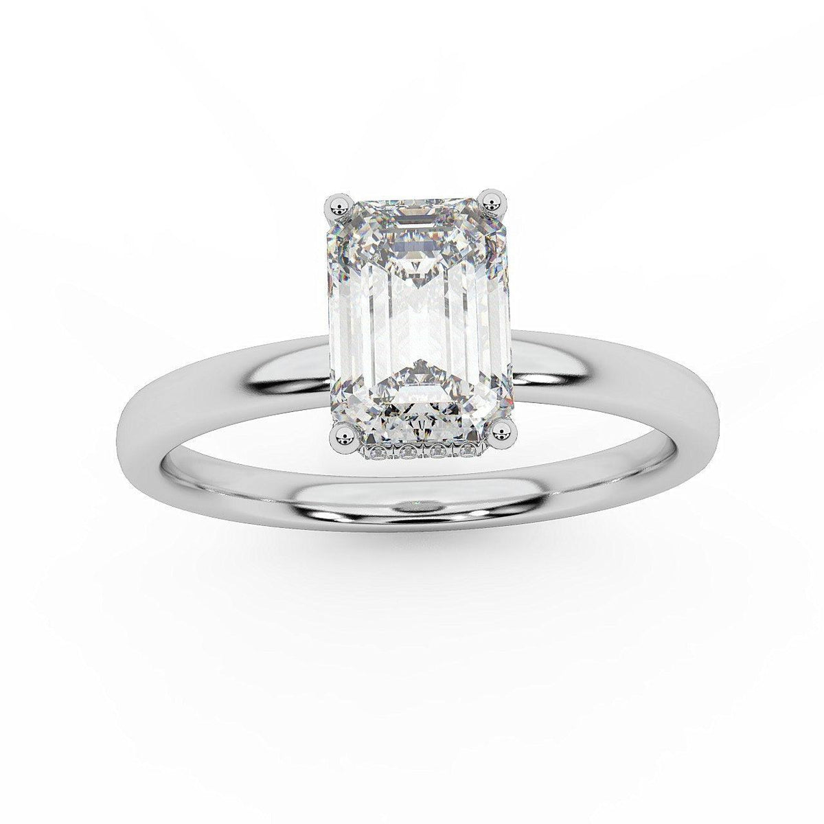 Certified Emerald Diamond Hidden Halo Engagement Ring