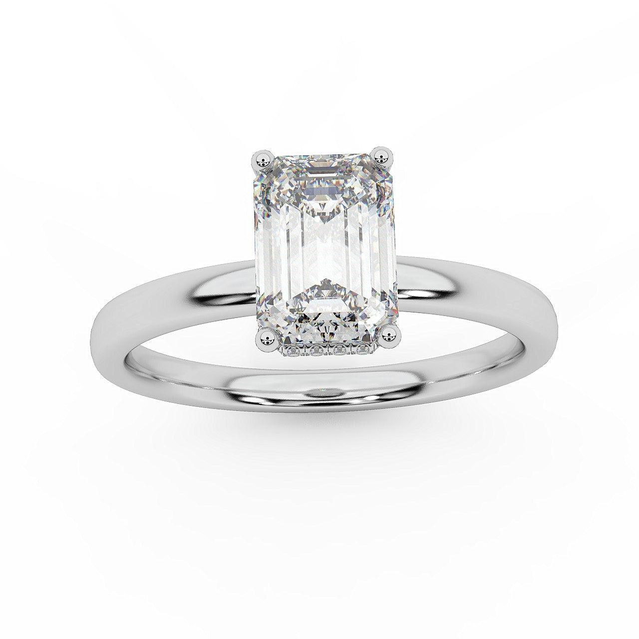 Certified Emerald Diamond Hidden Halo Engagement Ring