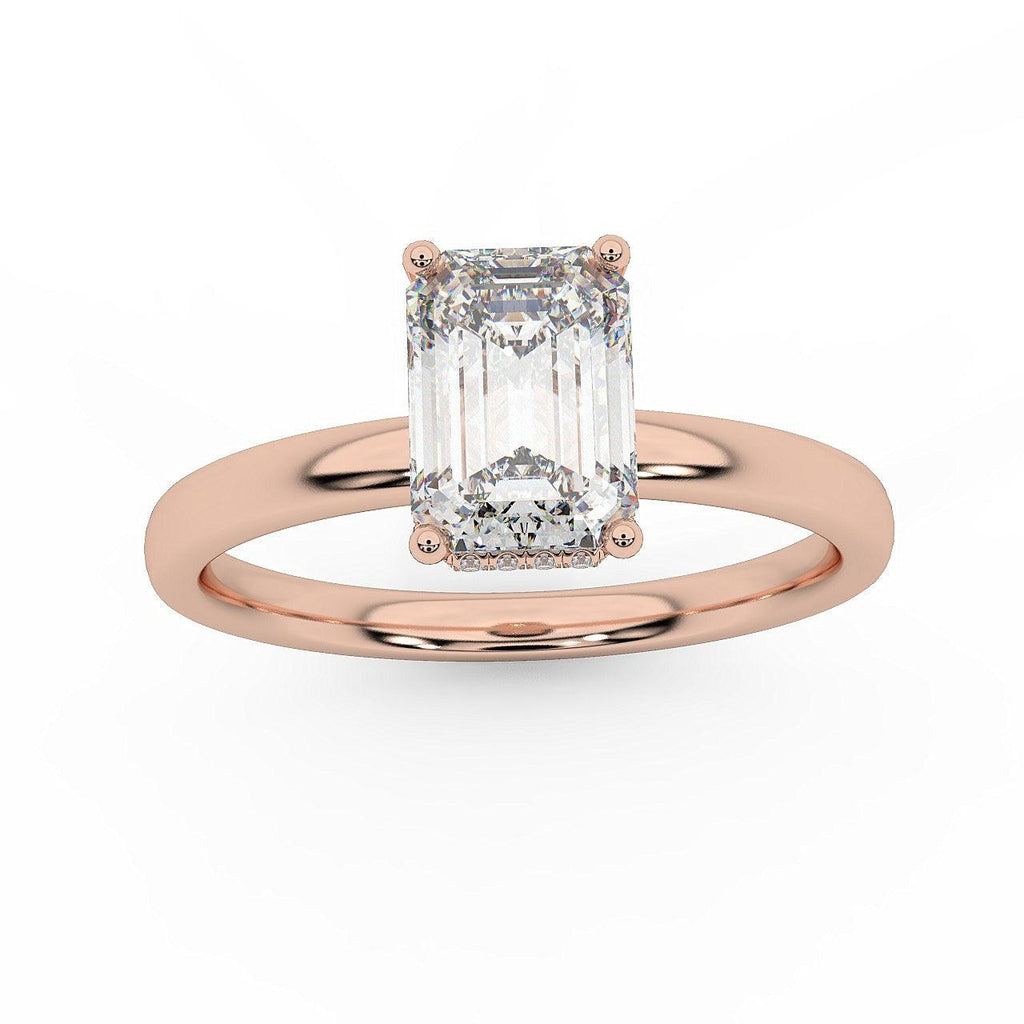 Certified Emerald Diamond Hidden Halo Engagement Ring