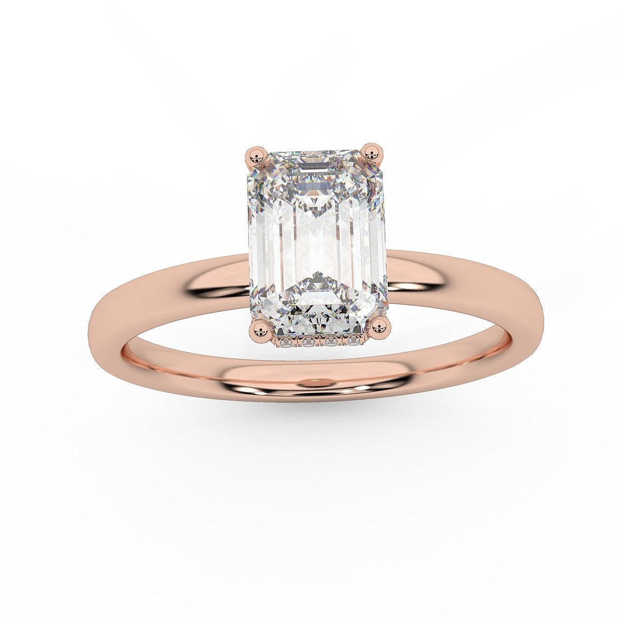 Certified Emerald Diamond Hidden Halo Engagement Ring
